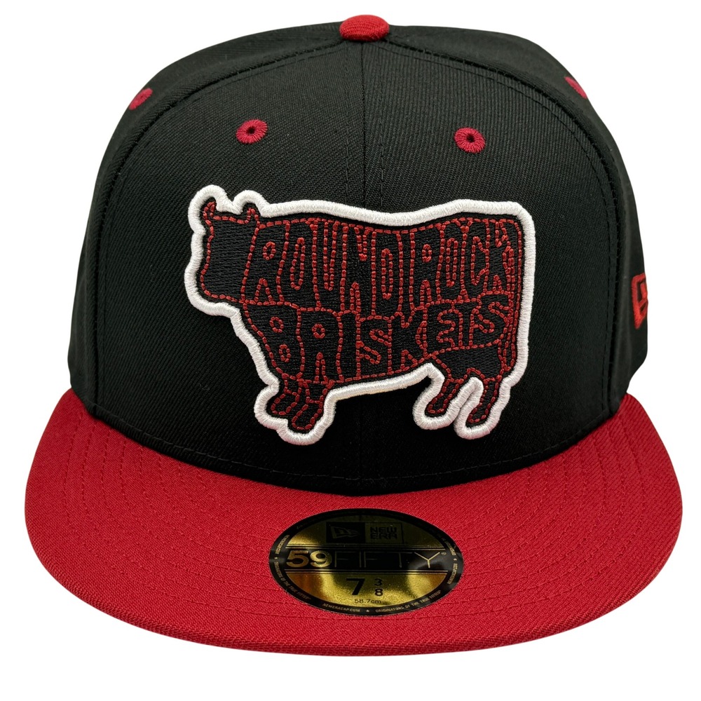 Round Rock Express Briskets New Era 59FIFTY 7 3/8 Black Maroon NWT MiLB BBQ